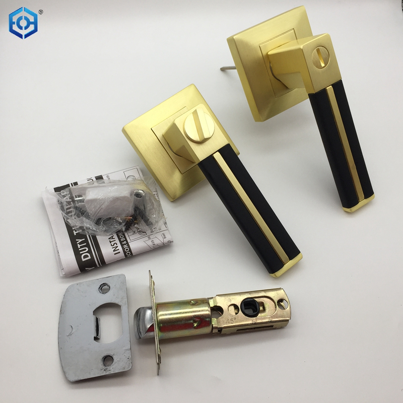 Black Leather Zinc Alloy Keyed Heavy Duty Square Door Handle Lock Reversible for Left Right Handed