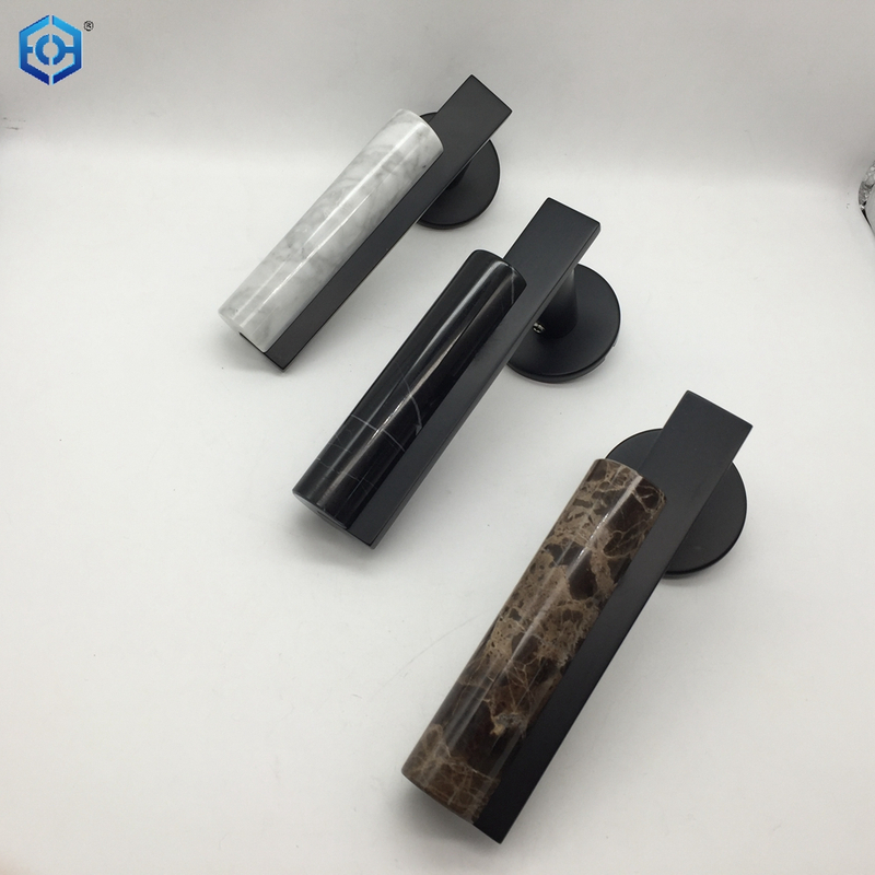 Black Stainless Steel Marble Door Lever Handle with Round Rose