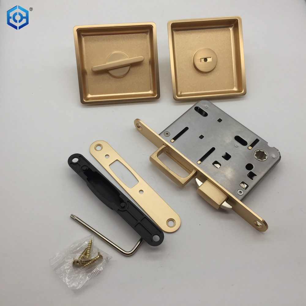 Golden And Chrome Zinc Alloy Large Panel Sliding Door Lock with Double Hook