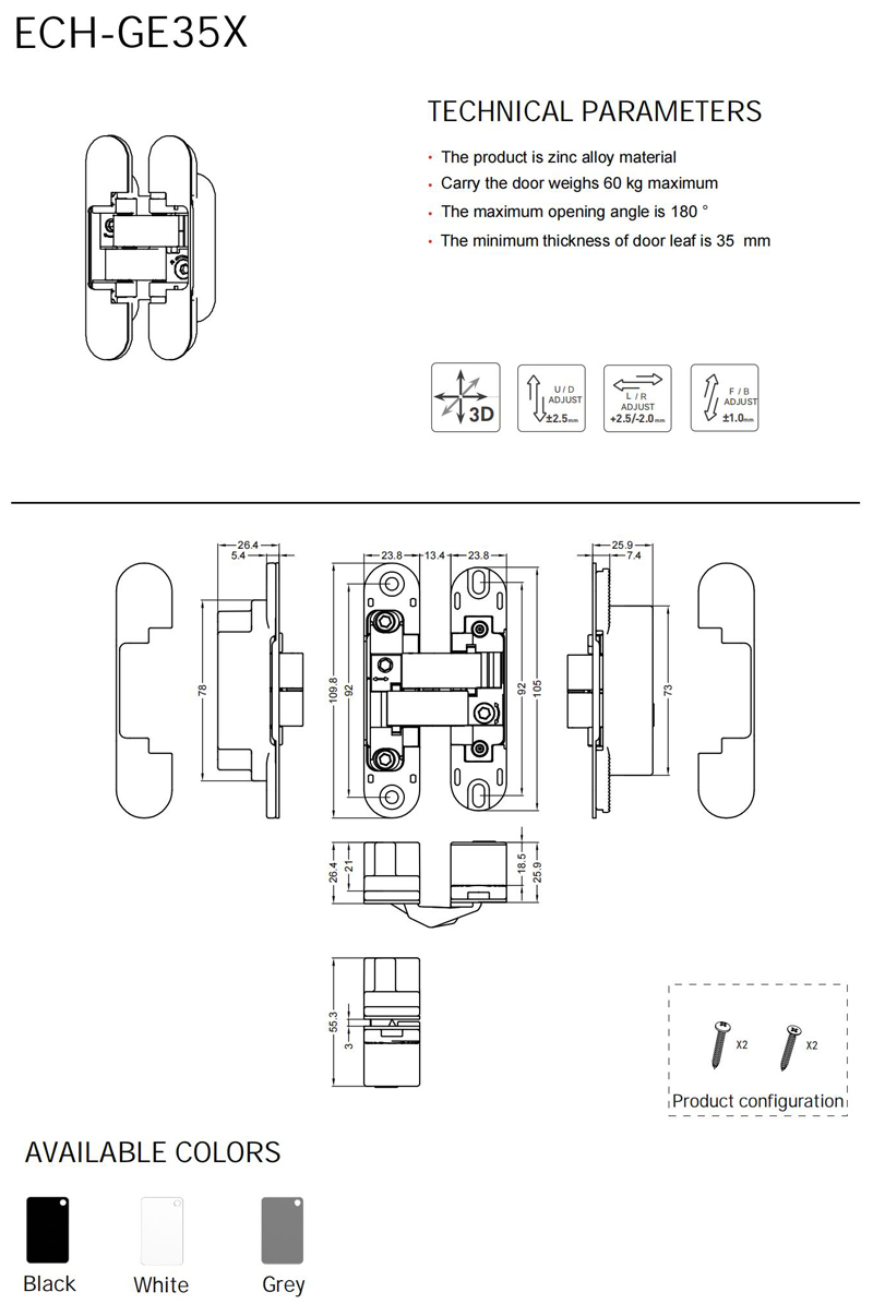 adjustable concealed door hinges