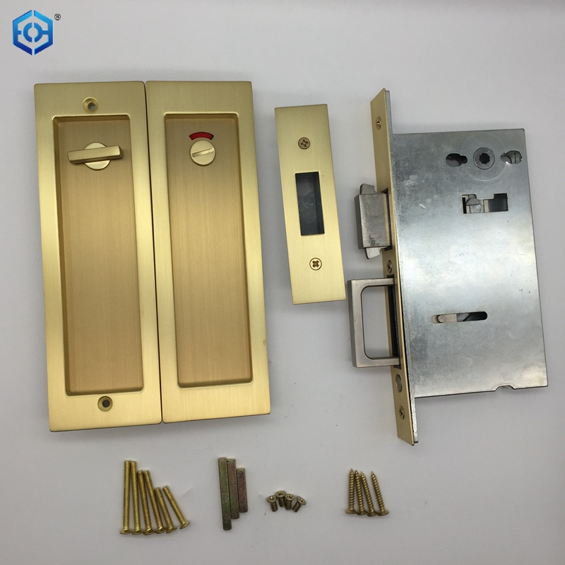 Golden Satin Nickel Black Zinc Alloy Pocket Door Lock Set with Indicator for Bathroom Door