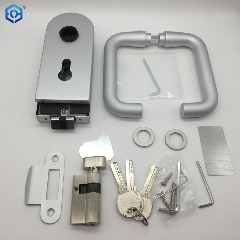 Silver Aluminum Frameless Glass Hardware Rebated Glass Door Round Lock with Handle