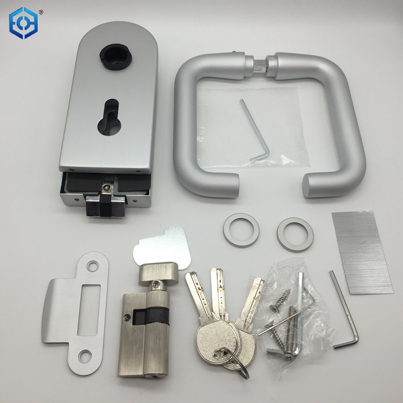 Silver Aluminum Frameless Glass Hardware Rebated Glass Door Round Lock with Handle