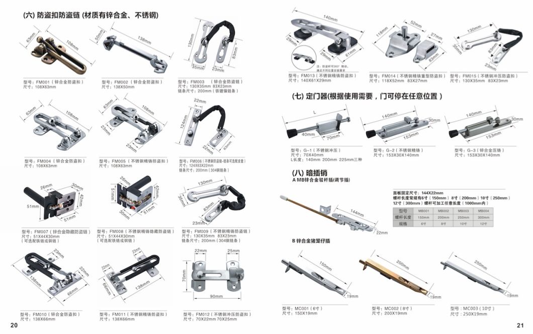 Golden China Manufacturers SUS304 Automatic Door Flush Bolt for Wood
