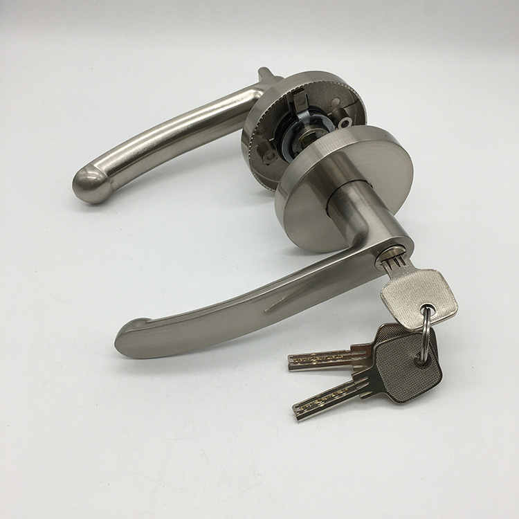 Entrance Lever Door Handle Lock with Three Keys for Office Or Front Door with A Satin Nickel Finish Reversible for Right & Left Side Entry Lever Classic Series