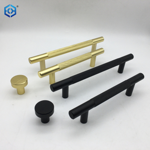 Golden Or Black Aluminum T Bar Furniture Dresser Pulls Knurled Cabinet Handle