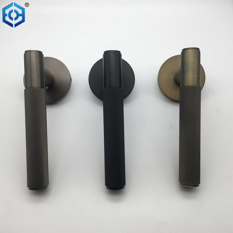 Silver Grey Stainless Steel Knurled Door Handles on Rose Buy knurling