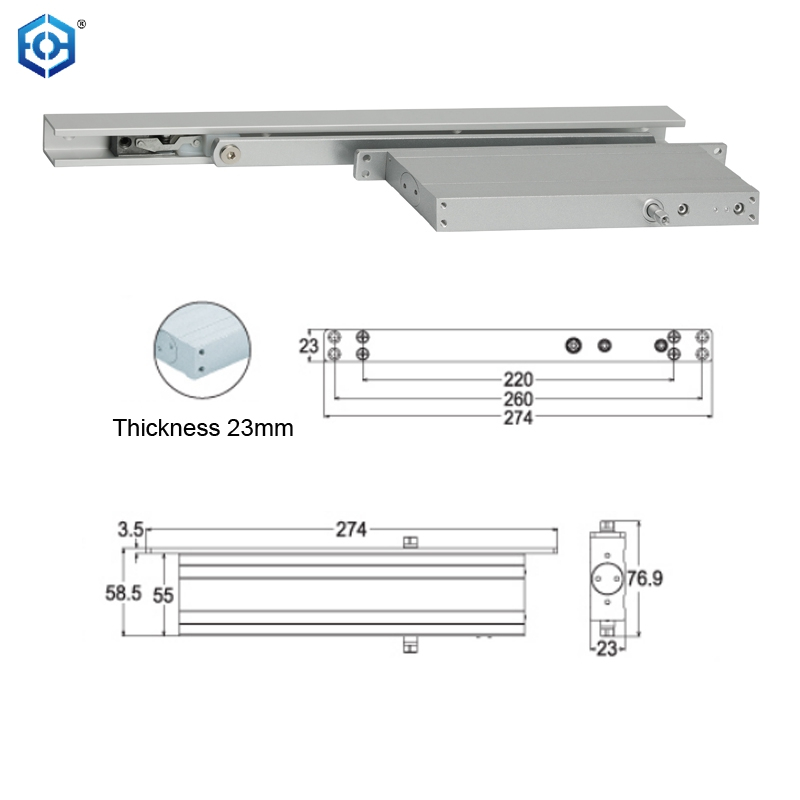 Ultrathin Aluminum Anti-Fire Hydraulic 23MM Slim Concealed Door Closer Bearing 25-45kg