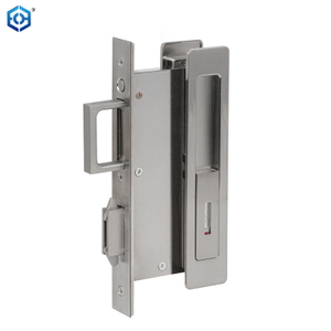 Silver Zinc Alloy Sliding Door Lock Entrance Function Satin Nickel Finish