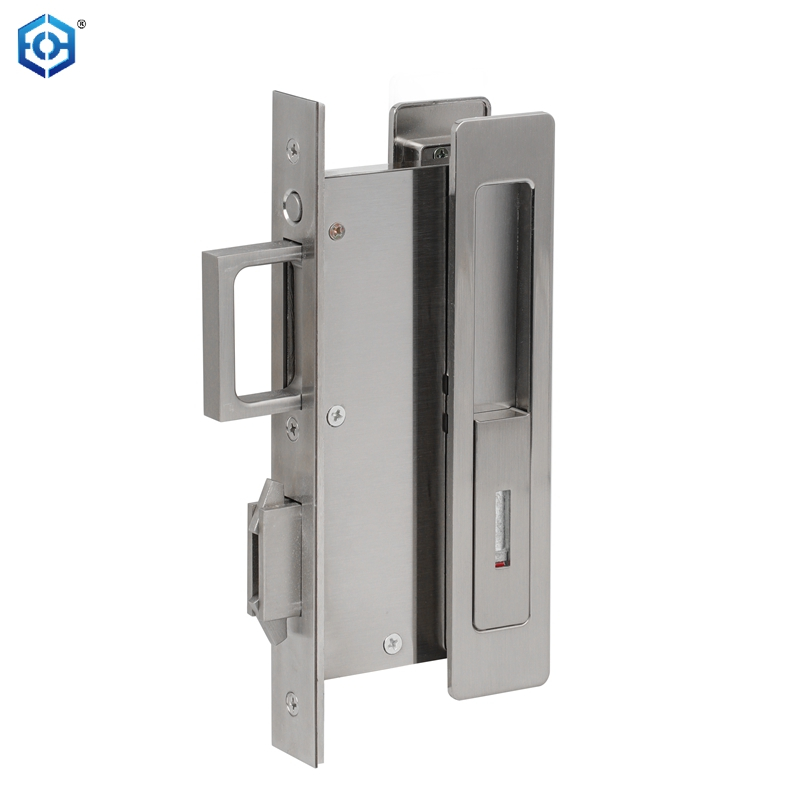 Silver Zinc Alloy Sliding Door Lock Entrance Function Satin Nickel Finish