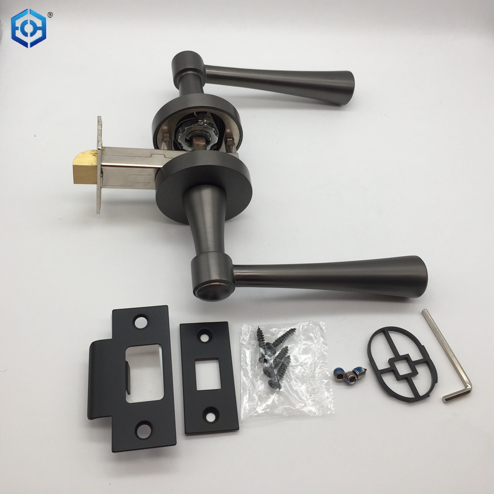 Gun Black Brass Exterior Entry Door Lock Handleset with Deadbolt