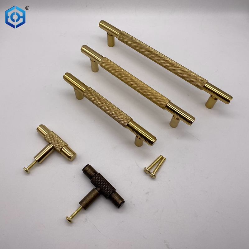 Knurled Brass Cabinet Pulls Kitchen Handles for Cabinets Gold Drawer Pulls T Bar Drawer Handle