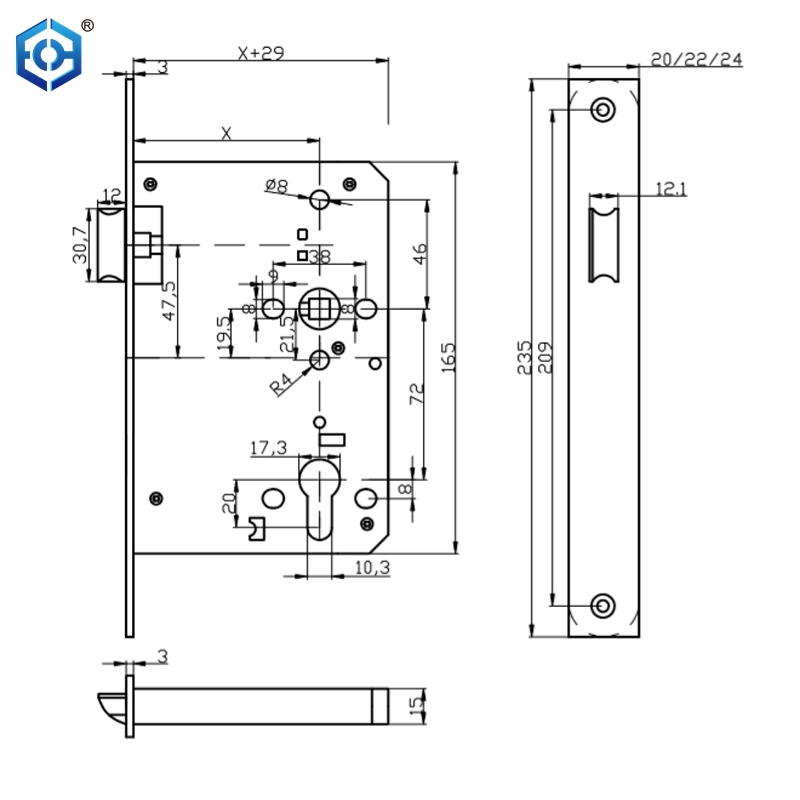 EN12209 EN1634 Fireproof Stainless Steel CE Passage Mortise Door Lock