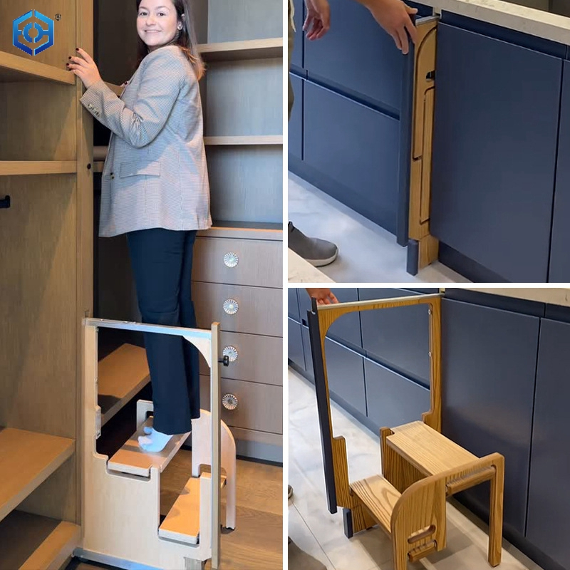 Kitchen Narrow Slot Hidden Folding Ladder Stool Kitchen Heightening Two-step Ladder Left And Right