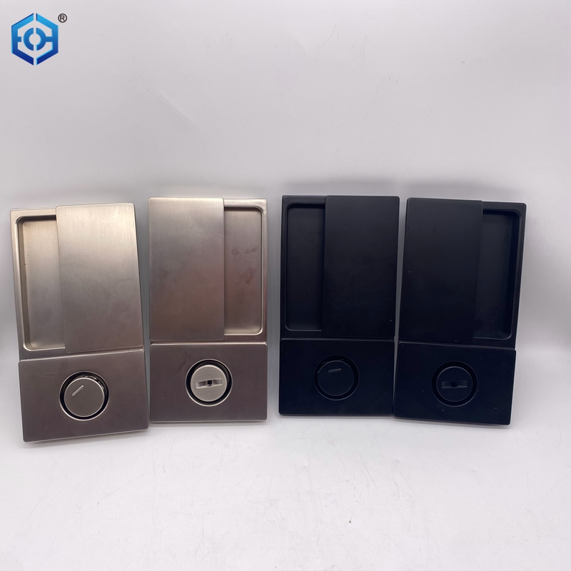 Black Zinc Alloy Sliding Pocket Door Hardware Passage Privacy Entry Lock Set with Handles