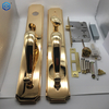 Solid Brass Entry Door Handle Set with Door Lever in Brushed Brass Finish for 5-1/2