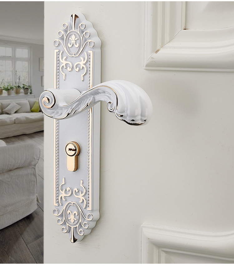 European Style Interior Door Lock Ivory White Bedroom