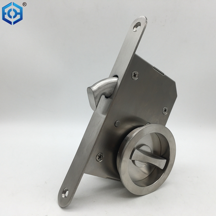 Sliding Pocket Door Mortise Lock with Round Trim 2" Backset Satin Stainless Steel 
