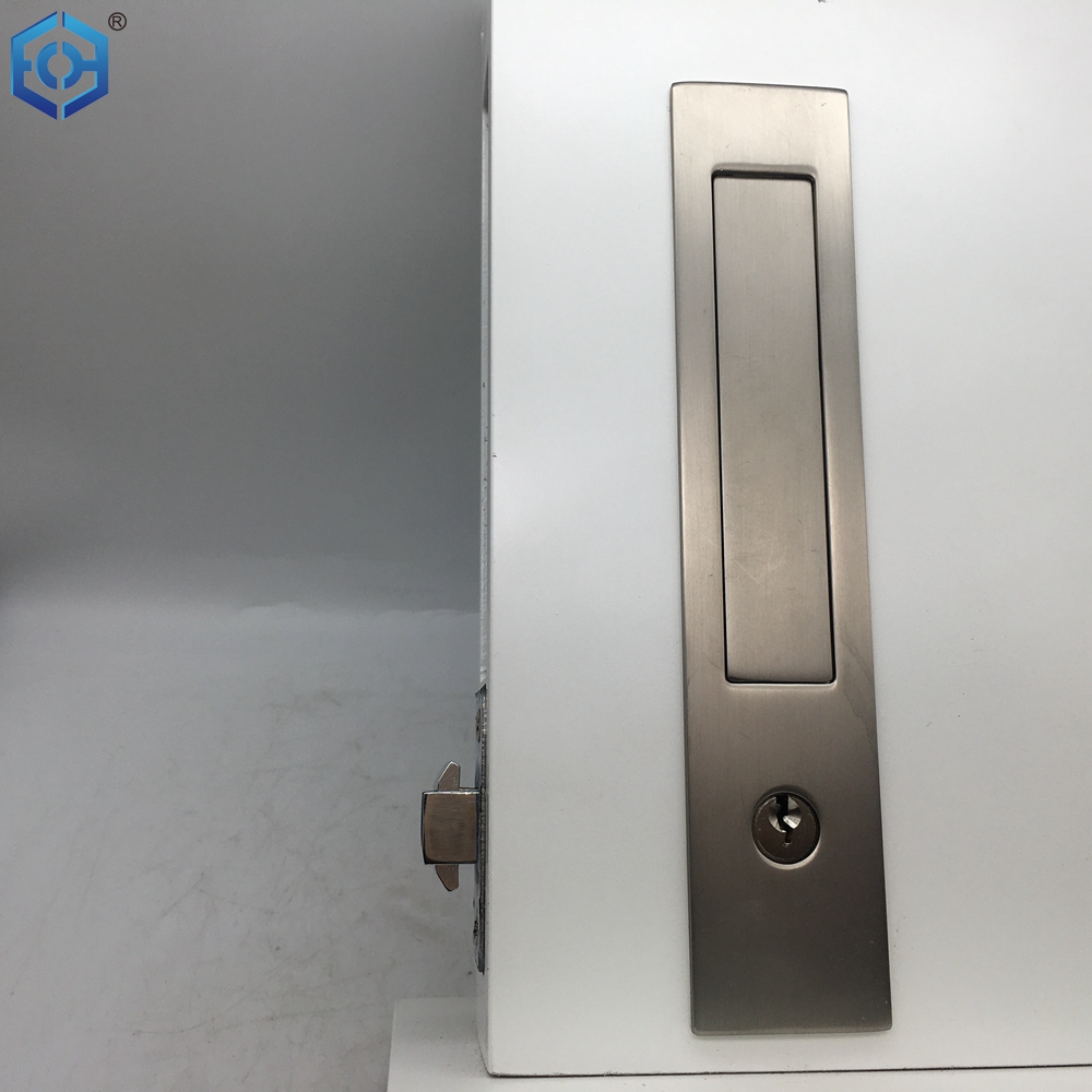 Silver Zinc Alloy Sliding Door Lock Entrance Function Satin Nickel Finish