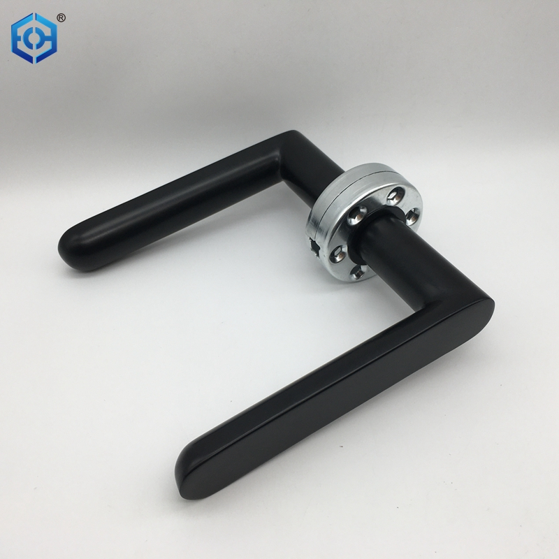 Internal Matte Black Stainless Steel Door Handle with Mitred Lever on Sprung Rose