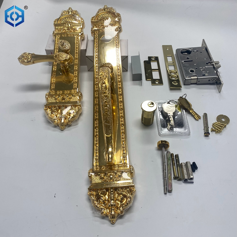 Golden Solid Brass American Style Brushed Brass Door Handles Lock