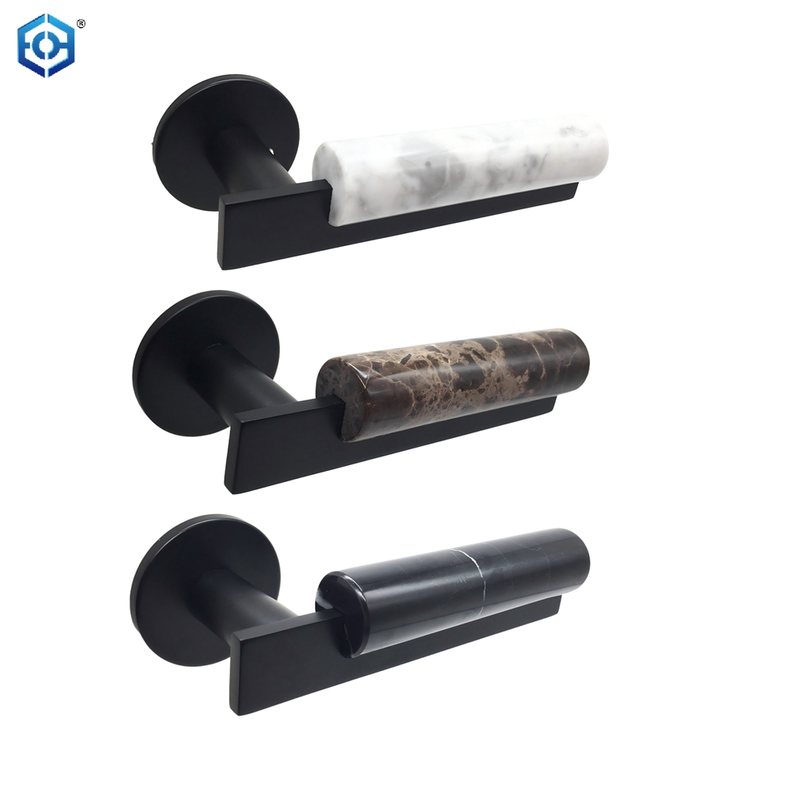 Black Stainless Steel Marble Door Lever Handle with Round Rose