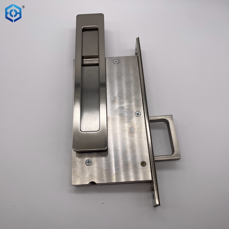 Silver Zinc Alloy Sliding Door Lock Entrance Function Satin Nickel Finish