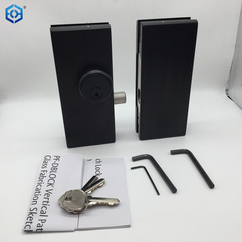 Black Stainless Steel Glass Door Patch Lock With American Style Cylinder