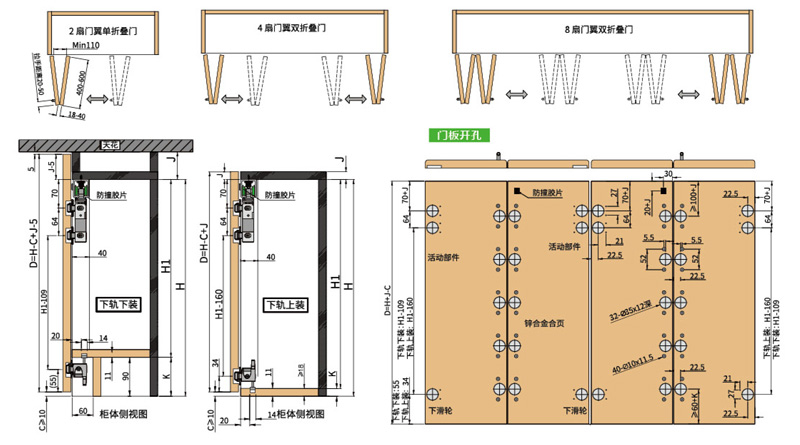 Bi Folding Door Hardware for Cabinets Or Wardrobes