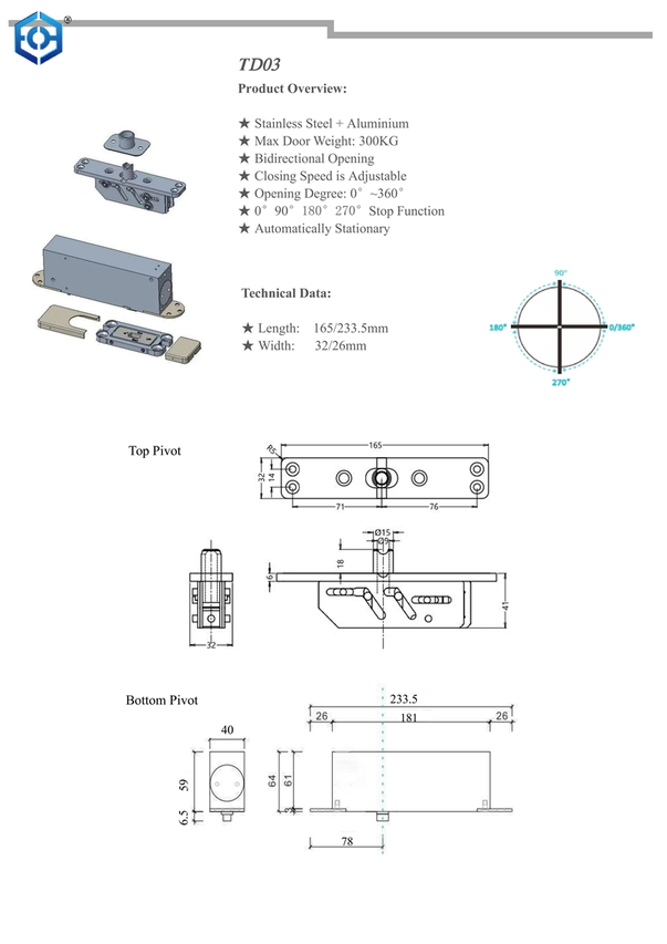Top Bottom Heavy Duty Pivot Door Hinge 300kg Stainless Steel Concealed Door Hinge for Wood Glass Modern Design Floor Hinge
