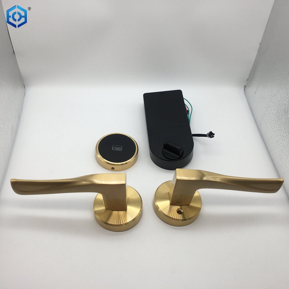 Golden Security Lever Handle Card Smart Lock for Hotel Apartment Dormitory