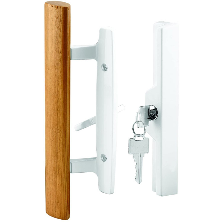Diecast with Wood Handle, Gray Patio Door Handle Tee Lock Keyed