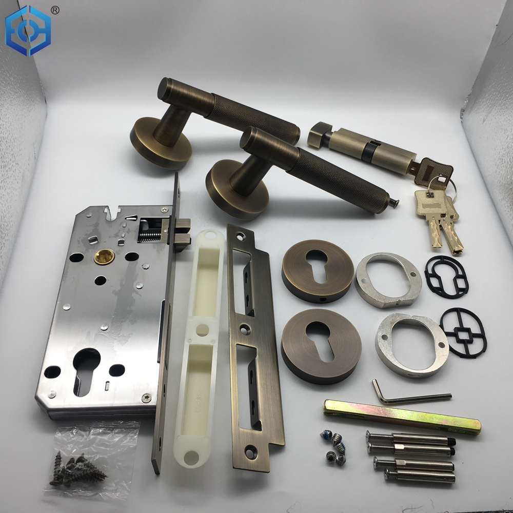 Door Locks for Bedroom And Mortise Lock Handle Set with 3 Brass Key Antique Finish
