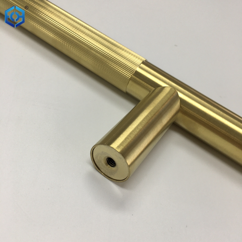 Antique Brass Stainless Steel Knurled T Bar Glass Door Pull Handle 