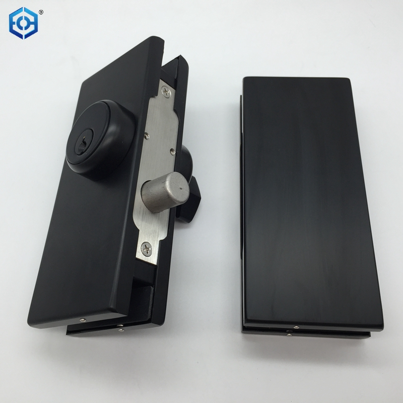 Black Stainless Steel Glass Door Patch Lock With American Style Cylinder