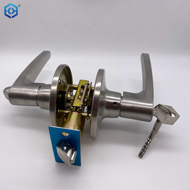 Silver Stainless Steel Door Lever Lock with 3 Keys for Home Bedroom Kitchen Office Door 