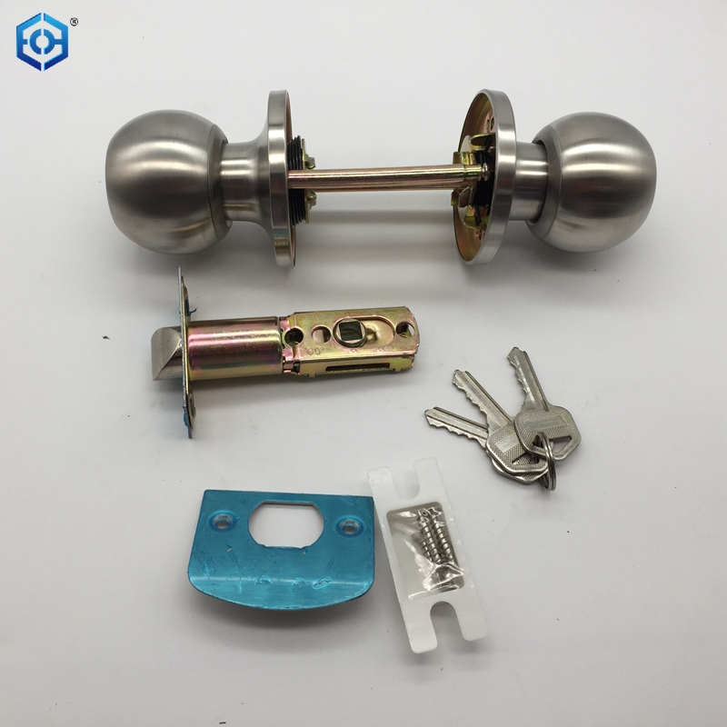 Silver Stainless Steel Round Door Knobs Handle Entrance Bathroom Passage Lock
