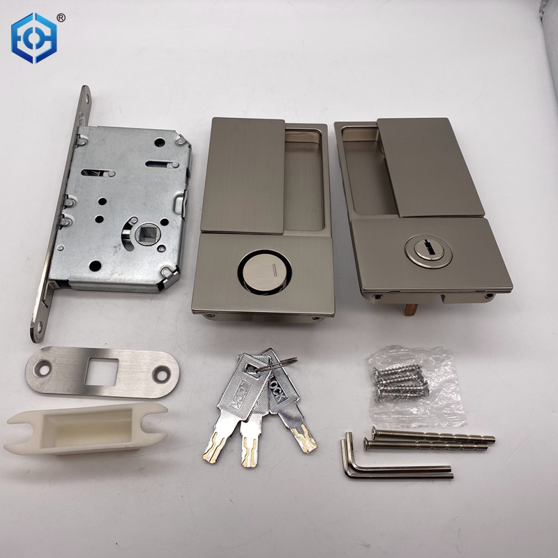 New Handleless Flat Lock Modern Bedroom Door Handle Silent Push Pull Satin Nickel Invisible Sliding Door Lock