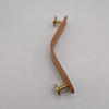 Brown Leather Handle Brass Pull Handle in Gold for Wardrobe Cabinet