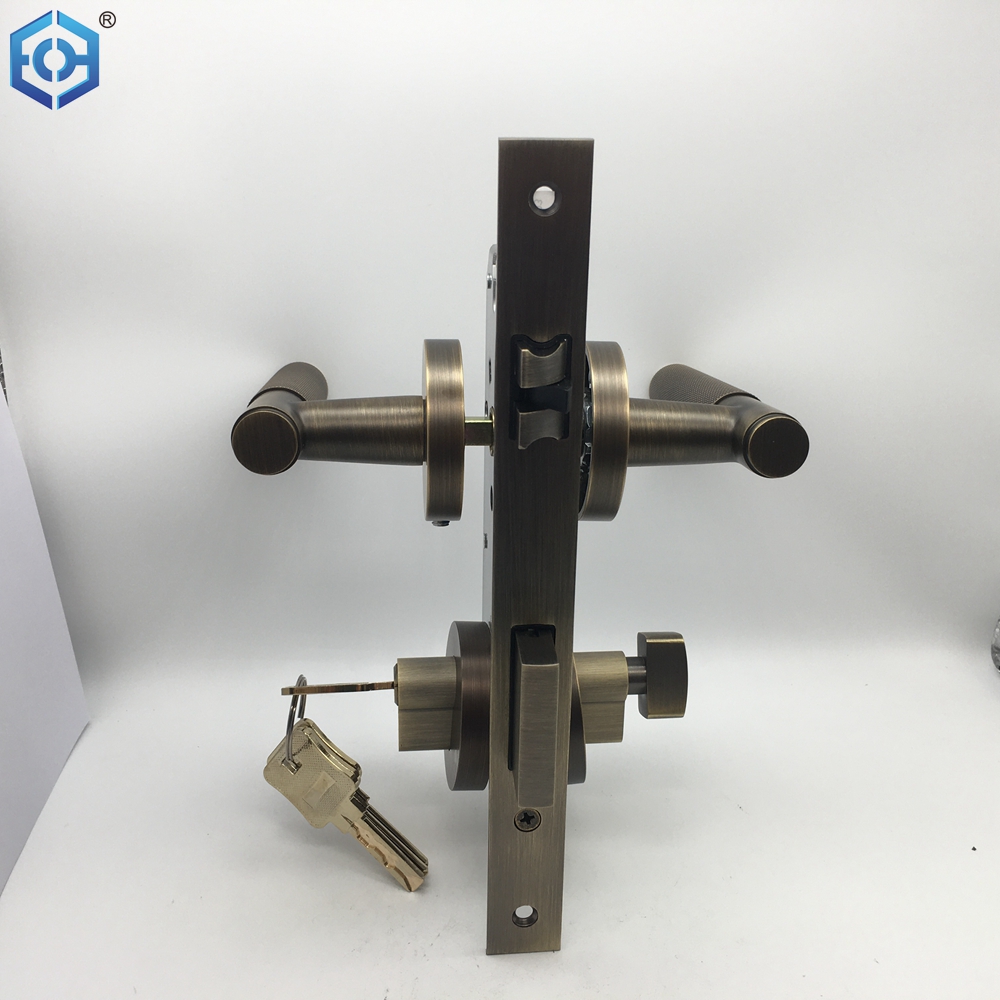 Door Locks for Bedroom And Mortise Lock Handle Set with 3 Brass Key Antique Finish
