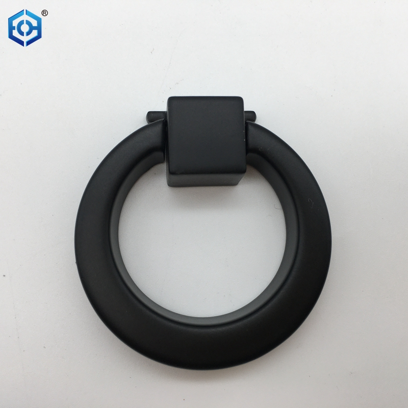 Black Zinc Alloy Round Conceal Ring Furniture Pull Handle Door Drawer Finger Pull Knobs Ring Pull
