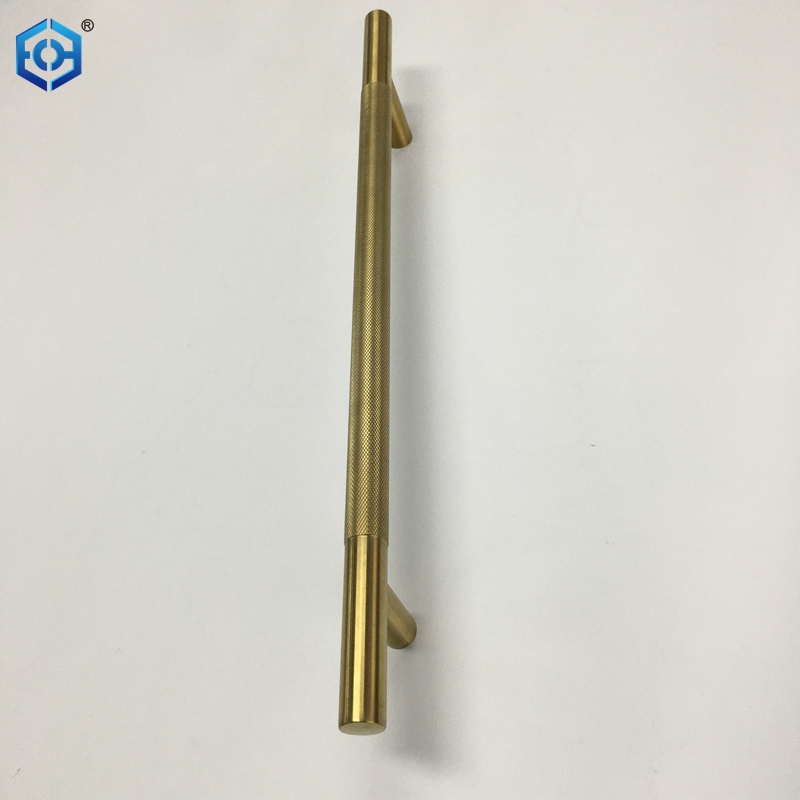 Antique Brass Stainless Steel Knurled T Bar Glass Door Pull Handle 