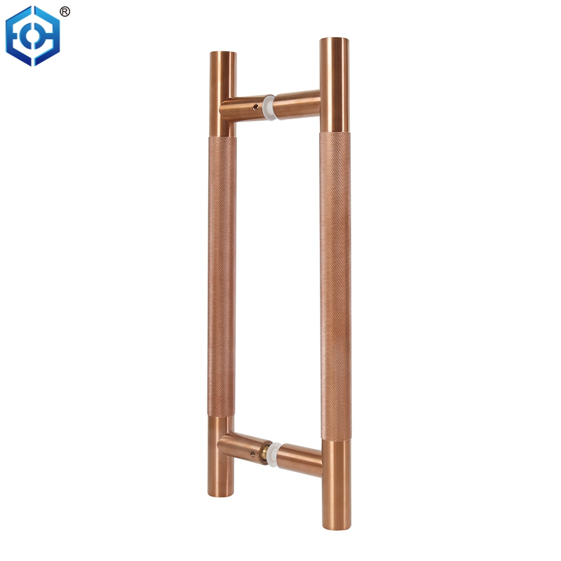 Rose Gold Stainless Steel H Type Knurled Pull Handle Glass Door