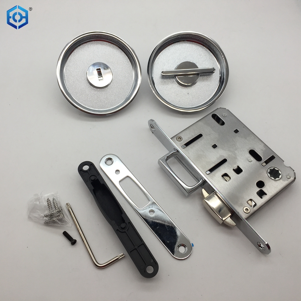 Chrome Zinc Alloy Big Round Panel Pocket Sliding Door Lock