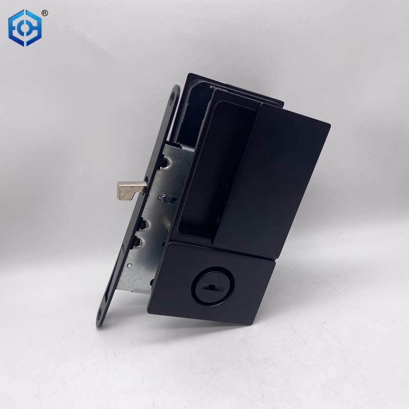 Black Zinc Alloy Sliding Pocket Door Hardware Passage Privacy Entry Lock Set with Handles