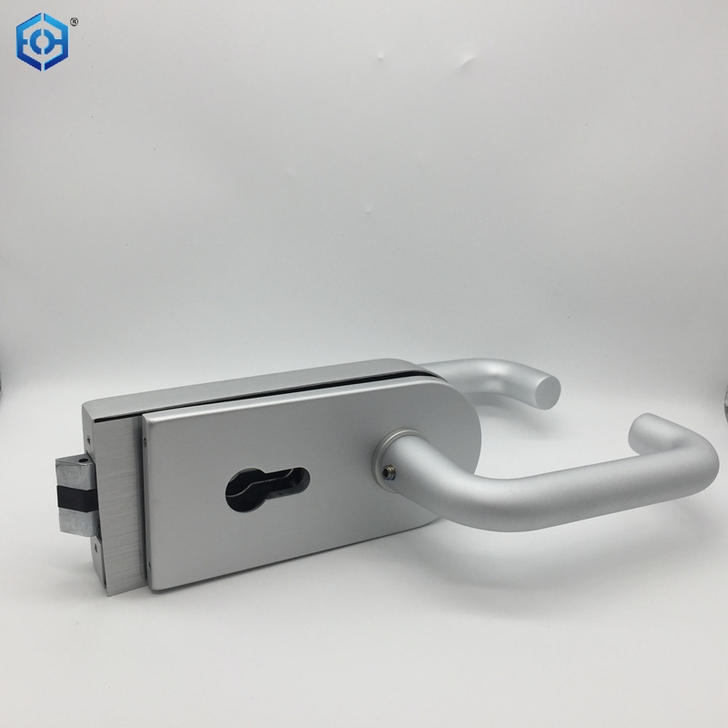 Silver Aluminum Frameless Glass Hardware Rebated Glass Door Round Lock with Handle