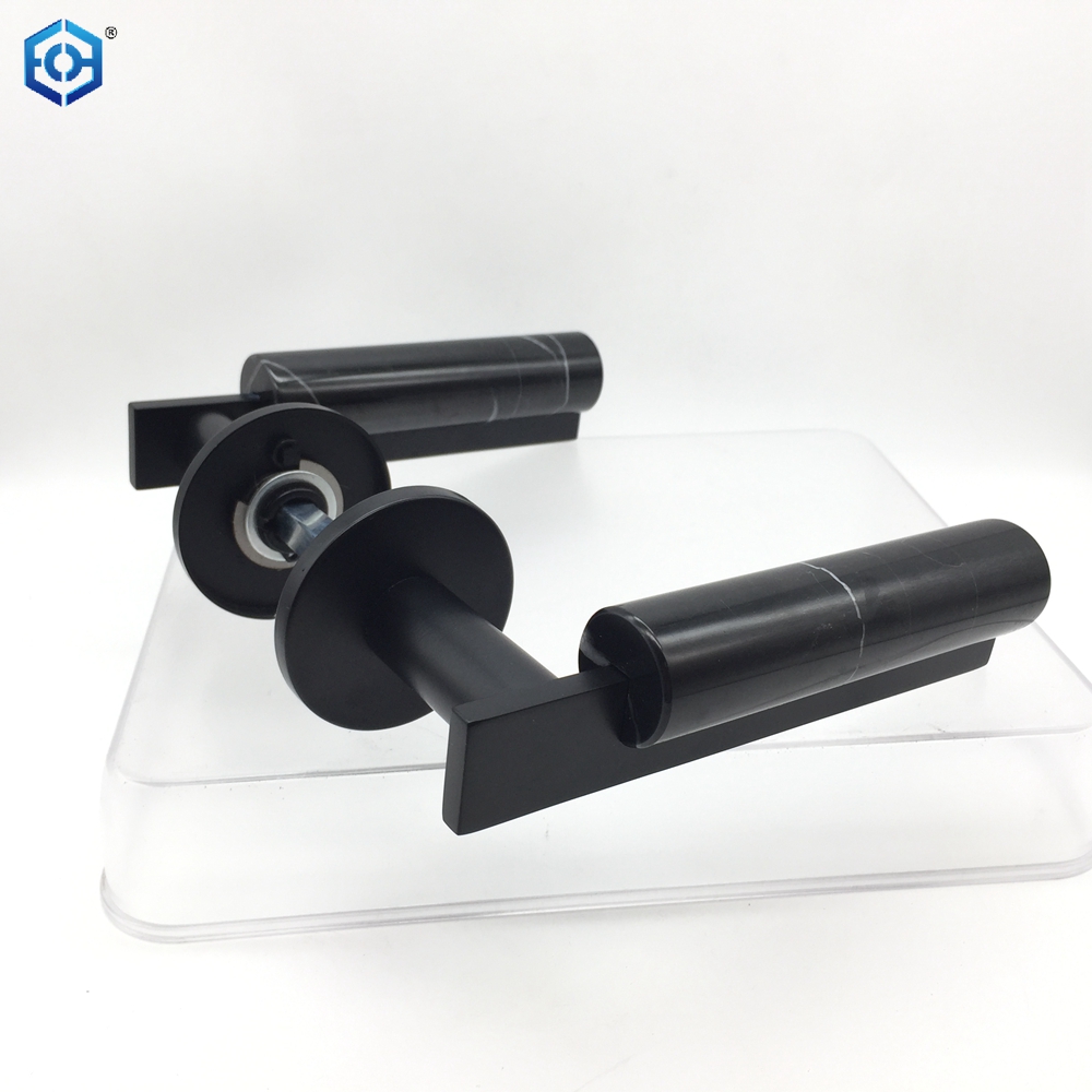 Black Stainless Steel Marble Door Lever Handle with Round Rose