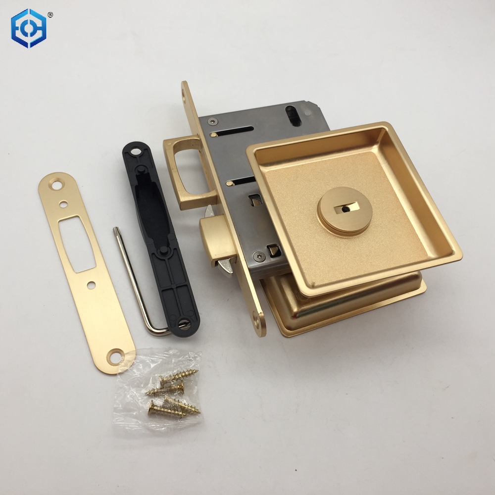 Golden And Chrome Zinc Alloy Large Panel Sliding Door Lock with Double Hook