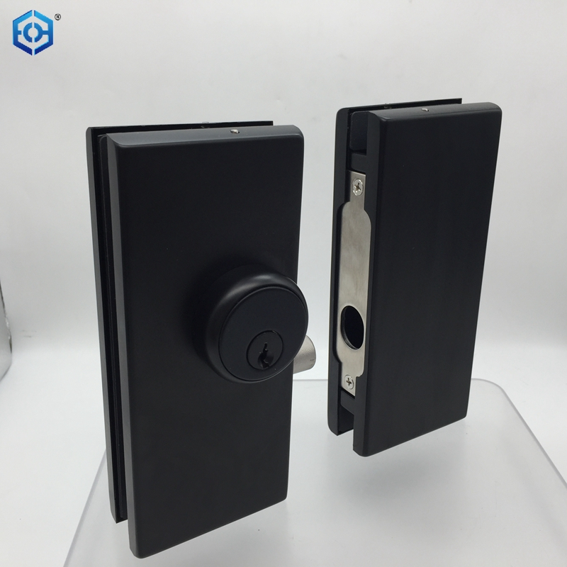 Black Stainless Steel Glass Door Patch Lock With American Style Cylinder