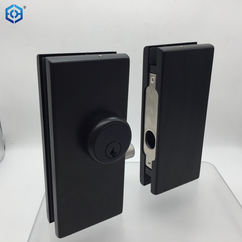 Black Stainless Steel Glass Door Patch Lock With American Style Cylinder